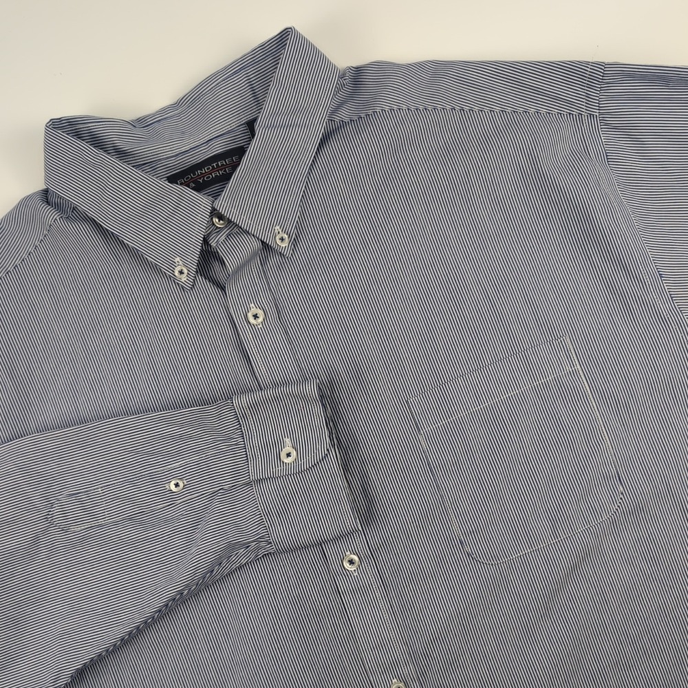 Roundtree & Yorke Shirt Mens 3XB Blue White Micro Stripe Long Sleeve Button Down